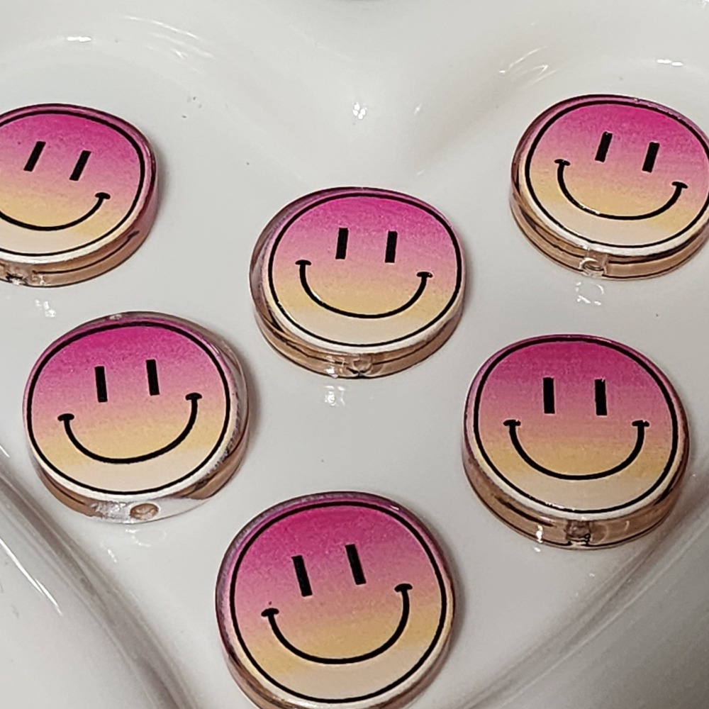 Smiley Face 2 Pcs Focal Bead Beaded Pen Jewelry Acrylic Charms